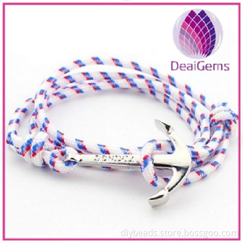 Best selling fashion nylon nautical rope women men anchor bracelet